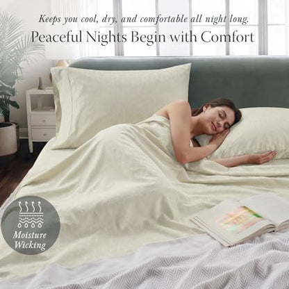 Threadmill 400TC Egyptian Cotton King Sheet Set, Sateen, Jacquard, Ivory
