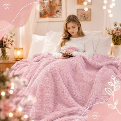Eydna Electric Heated Blanket Full Size 72"×84" with 9 Heating Levels & 1-10Hs Auto Off，Double Sided Plush Sherpa, Energy Efficient, Machine Washable, for Couch & Bed, Gifts for Women- Light Pink