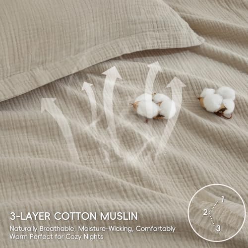 PHF 100% Cotton Muslin Duvet Cover King Size 3-Layer, 104"x90", Taupe