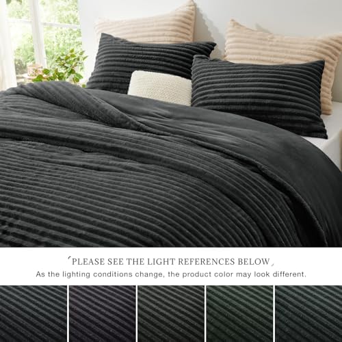 EXQ Home Fluffy Comforter Set King Size,3 Pieces Bed Set,Dark Grey