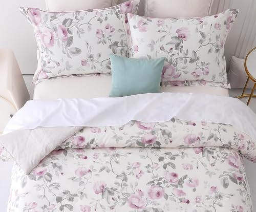 SLEEPBELLA Comforter Twin Size, 600 Thread Count Cotton White Print with Purple Flowers Reversible Comforter Sets, Down Alternative Bedding Set 2Pcs(Twin, Purple Floral)