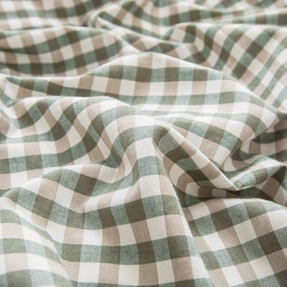 mixinni Green Gingham Comforter Set California King, Plaid Comforter Set 3 Pieces 1 Green Grid Comfoter with 2 Pillow Cases for All Seasons, Soft Fluffy Modern Grid Pattern Printed Bedding