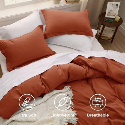 Bedsure Prewashed Duvet Cover King, Cotton-Like Bedding Set, Terracotta