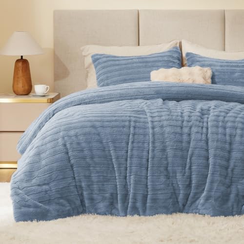 BEDELITE Faux Fur Twin/Twin XL Comforter Set, Fluffy Bed Set, Blue Fog