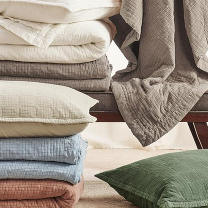 EVERGRACEHOME Stonewashed Cotton Quilt Set, Queen Size, Truffle Taupe Brown