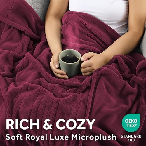 Sunbeam Electric Heated Blanket Royal Luxe Microplush Burgundy Queen 90x84