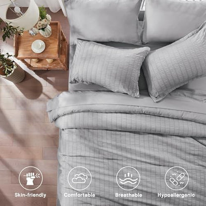 King Size Comforter Set 7 Piece, Light Grey Bed in a Bag King Bedding Sets