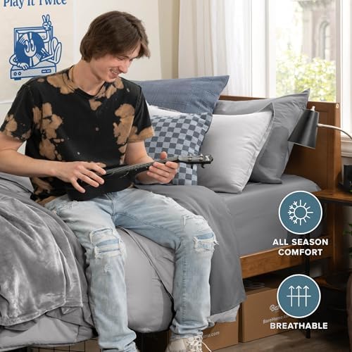 Bare Home Bed-in-A-Bag 5 Piece Set (Twin XL, Light Grey/Grey)