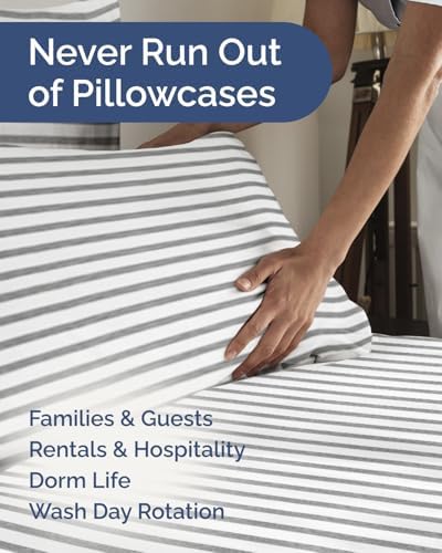 King Pillow Cases Set of 8 - Ultra Soft Pillowcase Covers - Grey Stripes