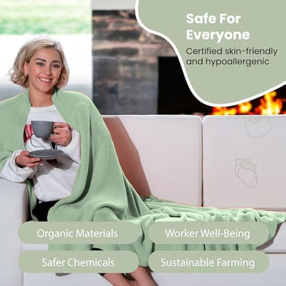 Dalisa Alina GOTS Organic Cotton Throw Blanket, Sage, 50x60 in