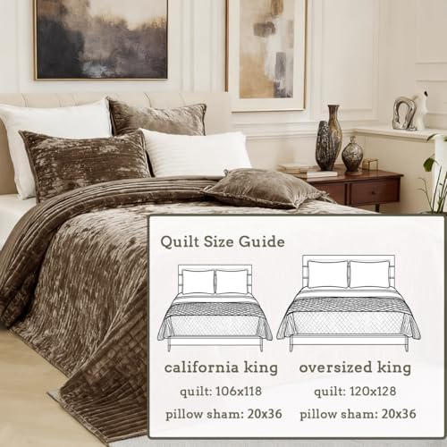 Oversized King Bedspread 120x128 Striped Soft Velvet Quilt Set