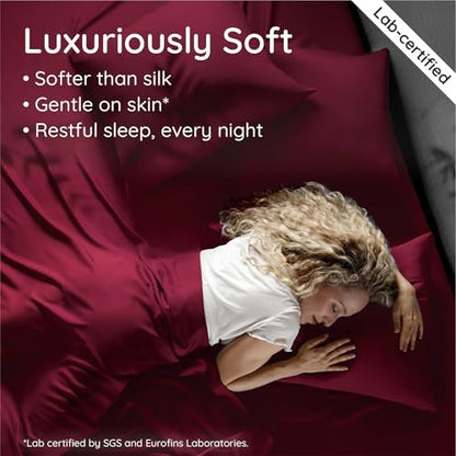 Bambaw Queen Size 4pcs Cooling Sheets Set 100% Viscose Derived from Bamboo, Luxury Bedding, Soft Sheets, Deep Pocket Fits Up to 16'' Mattresses (Burgundy)