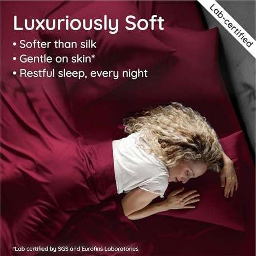 Bambaw 100% Viscose Derived from Bamboo Sheets Full Size Set – 4pcs Set of Full Size Bed Sheets Cooling and Soft, with Elastic Corner Straps, Bedding for Night Sweats (Burgundy)
