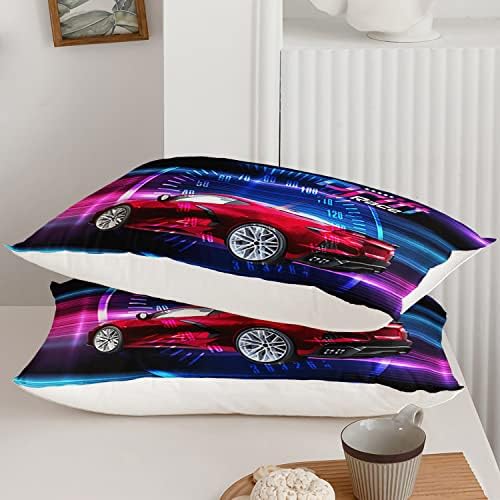 Axolotl Race Car Bedding Set Queen Size,Boys Extreme Sports Comforter for Kids Boys Racing,Red Cool Car Comforter Car Sports Quilt 1 Comforter Set with 2 Pillowcases