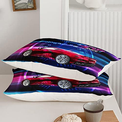 Axolotl Race Car Bedding Set Queen Size,Boys Extreme Sports Comforter for Kids Boys Racing,Red Cool Car Comforter Car Sports Quilt 1 Comforter Set with 2 Pillowcases