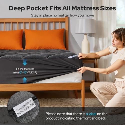 BEDLORE Waterproof Full Size Mattress Pad, Breathable Mattress Protector with 6-15 Inch Deep Pocket, Quilted Fitted Mattress Topper Bed Cover, Noiseless & Machine Washable