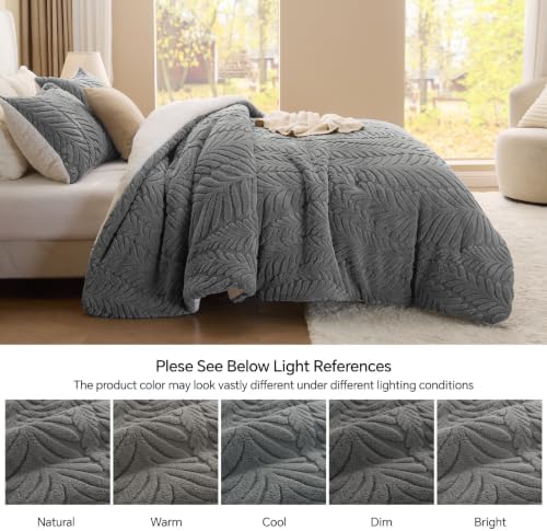 BEDELITE Fluffy Sherpa King Comforter Set,Leaf-Grey