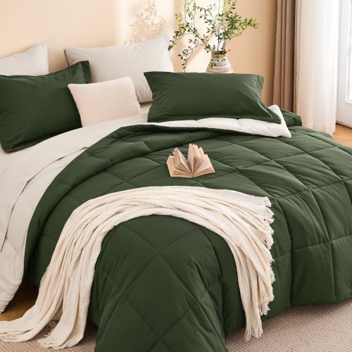 Full Comforter Set with Sheets - 7 Pieces Bed in a Bag Green Bedding Sets