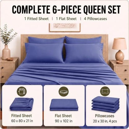 CozyLux Queen Sheet Set 6-Piece, 21-Inch Deep Pocket, Soft Brushed Feel