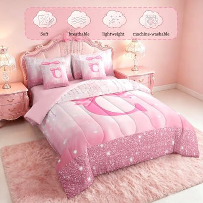 Feelyou Kids Pink Bowknot Bed in A Bag Twin Size for Boys Girls