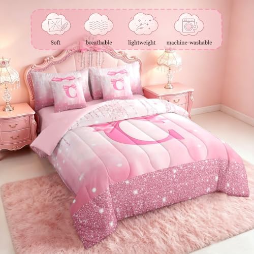 Feelyou Kids Pink Bowknot Bed in A Bag Full Size for Boys Girls