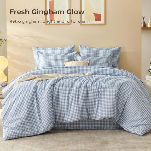 Litanika Twin/Twin XL Comforter Set 5 Pieces Cornflower Blue Gingham