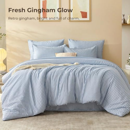 Litanika Queen Comforter Set 7 Pieces Cornflower Blue Gingham