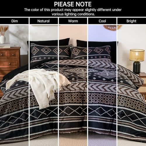 Yiran Boho Comforter Set King Size, 7 Pieces Aztec Black Bed in a Bag