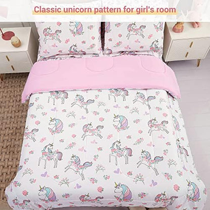 Viviland Kids Full Bedding Sets, Girls Comforter, White Unicorn