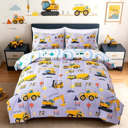 Holawakaka Construction Truck 5-Piece Twin Bed-in-A-Bag Set for Boys