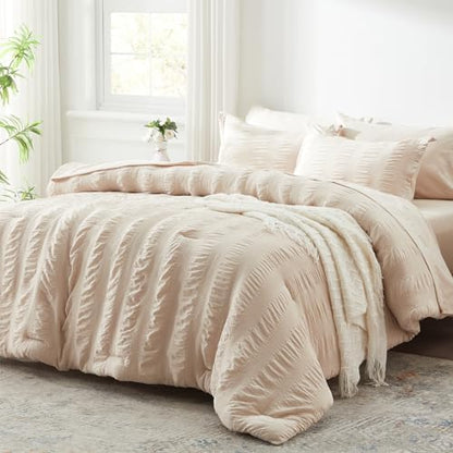 Zzlpp King Size Comforter Set 7 Piece, Beige Bed in a Bag King Bedding Sets