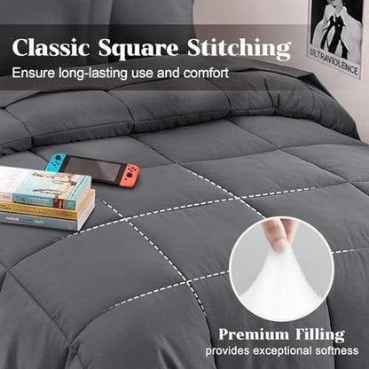 JOLLYVOGUE Twin XL Comforter Set, Ultra-Soft Bed in a Bag Twin XL Size 5 Pieces, Oeko-TEX Certified Bedding Set with Down Alternative Comforter, Sheets, Pillowcases & Shams, Dark Grey