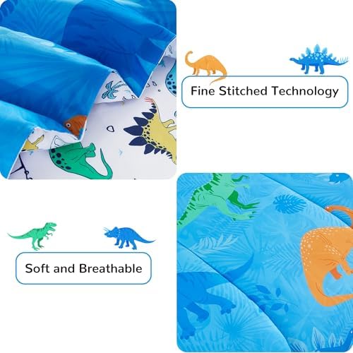 Viviland Kids Full Bedding Sets, Boys Comforter, Blue Dinosaur