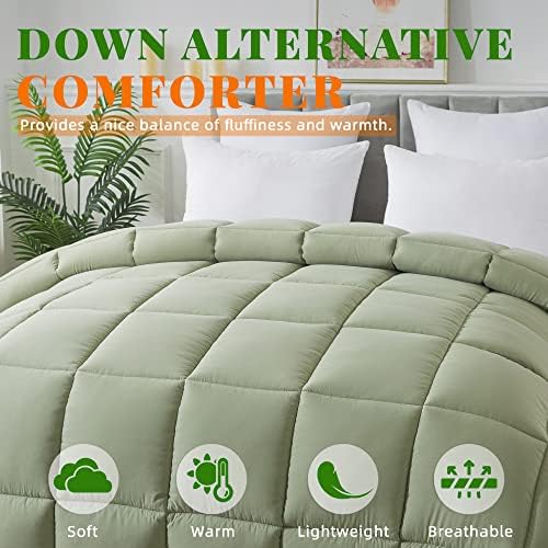 Down Alternative Comforter Sage Green Queen Size - All Season Duvet Insert