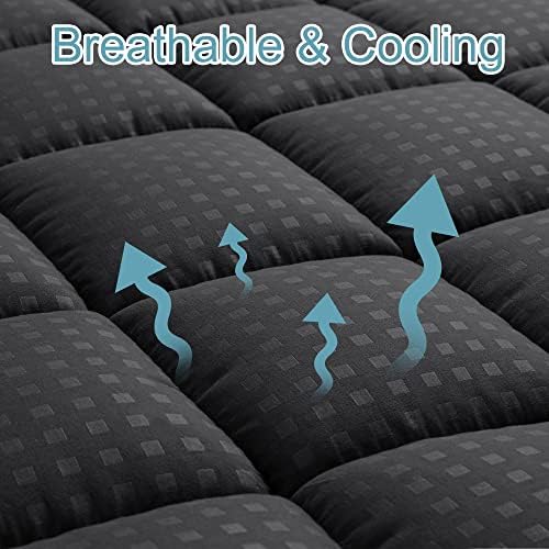 HYLEORY Twin XL Mattress Pad Quilted Fitted Mattress Protector Cooling Pillow Top Mattress Cover Breathable Fluffy Soft Mattress Topper with 8-21" Deep Pocket, Black