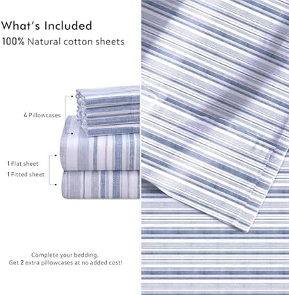 RUVANTI 100% Cotton Queen Sheets, Percale Queen Sheet Set, Naval Blue