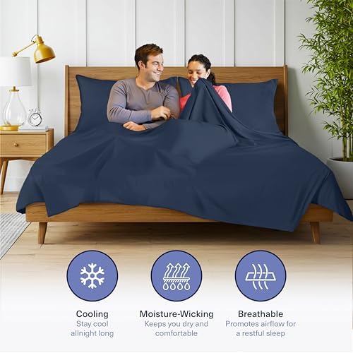 Kickoff Viscose Bamboo Sheets Split King Size 5-pc 100% Organic Bamboo Viscose Bed Cooling Sheets Split King Size Set Cool Bedding for hot Sleepers Sheet Set - Gift Ready Packaging (Navy, SK)