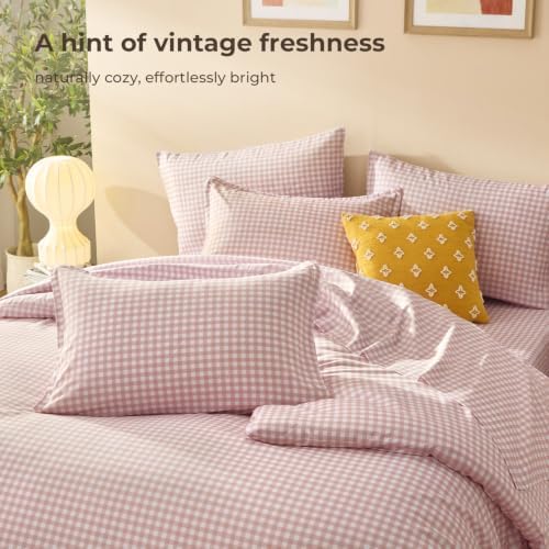 Litanika Blush Pink Gingham Queen Comforter Set 7 Pieces