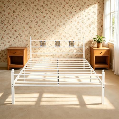 Full Size Bed Frame with Headboard Footboard, Vintage Metal Platform Beds