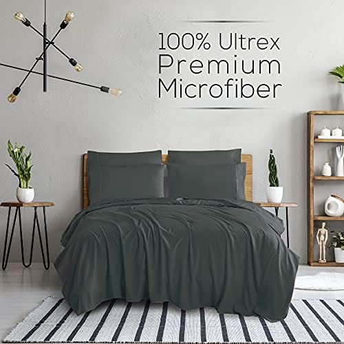 Mueller Luxury 6 PC Full Size Bed Sheets, Super Soft 1800, Deep Pocket up to 16" Full Size Sheets, Transfers Heat, Breathes Better, Hypoallergenic, Wrinkle-Resistant, Oeko-TEX, Dark Grey
