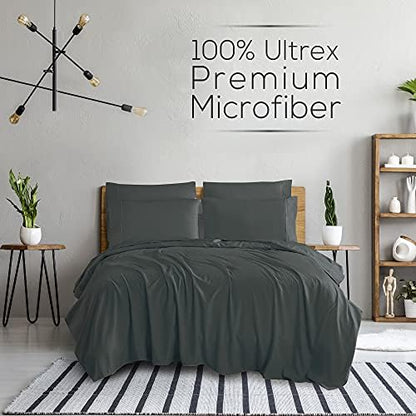Mueller Luxury 6 PC Full Size Bed Sheets, Super Soft 1800, Deep Pocket up to 16" Full Size Sheets, Transfers Heat, Breathes Better, Hypoallergenic, Wrinkle-Resistant, Oeko-TEX, Dark Grey