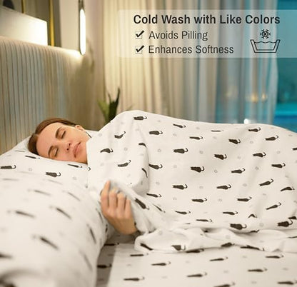 RUVANTI Flannel Sheets Set Full Size, Black Cat