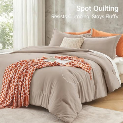 MUXHOMO Oversized Queen Comforter Sets, All Season Ultra Soft Down Alternative Bedding - 3 Piece Lightweight Bed Set Includes 1 Comforter (98"*98") and 2 Pillow Shams (20"x26"), Dark Linen