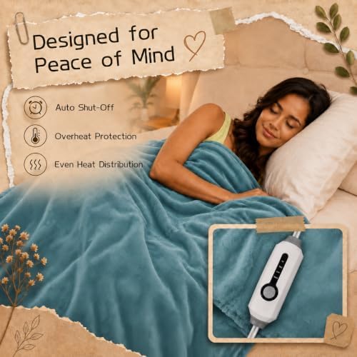 ReyyNio Electric Heated Blanket Full Size 72"x84", 10H Auto-Off, Teal