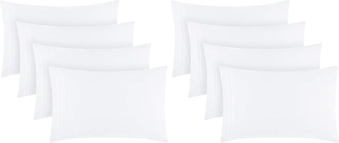 Mellanni Pillow Cases Set - 4 PC Iconic Collection Pillowcases - Hotel Luxury, Extra Soft, Cooling Pillow Covers - Wrinkle, Fade, Stain Resistant (Standard/Queen 20" x 30", White) (Pack of 2)