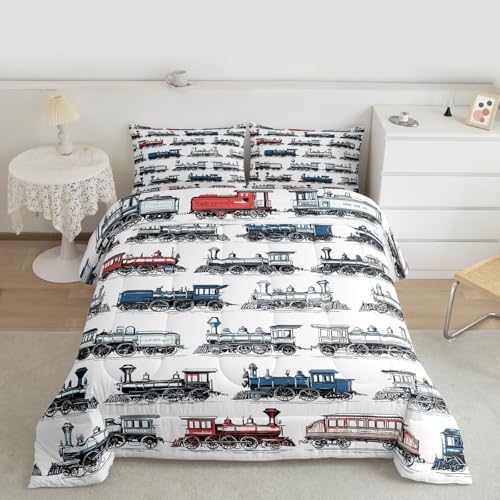 Feelyou Retro Train Comforter Set Twin Size 2 Pcs Kids Boys Girls