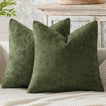 MIULEE Decorative Couch Throw Pillow Covers 18x18 Inch Olive 2 Pack