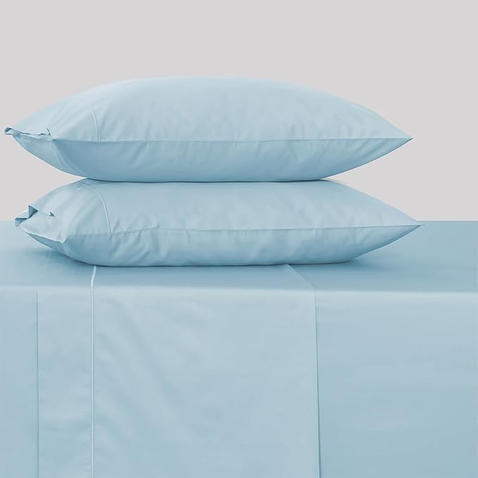 Feather & Stitch 500 TC Queen Size 4pc Damask Bed Sheet Set, 100% Soft Cotton Breathable Bedsheets, 18" Deep Pockets Sateen Weave Striped Bedding Mattress Resort Hotel Luxury Decor - (Feather Blue)