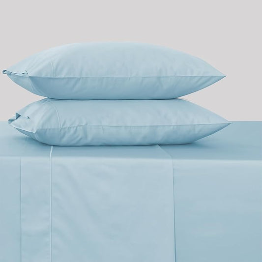 Feather & Stitch 500 TC California King Size 4pc Damask Bed Sheet Set, 100% Soft Cotton Breathable Bedsheets, 18" Deep Pockets Sateen Weave Striped Bedding Mattress - (Feather Blue)