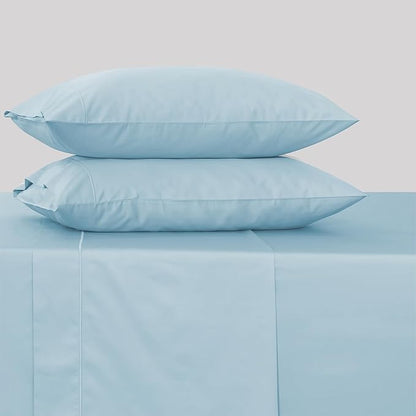 Feather & Stitch 500 TC King Size 4pc Damask Bed Sheet Set, 100% Soft Cotton Breathable Bedsheets, 18" Deep Pockets Sateen Weave Striped Bedding Mattress Resort Hotel Luxury Decor - (Feather Blue)